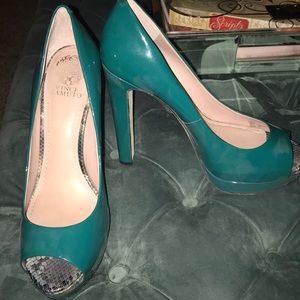 Turquoise Vince Camino Peep Toe Pumps